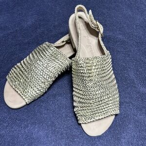 Paul‎ Green Helena Metallic Woven Leather Sandals Size 7 Padded Footbed